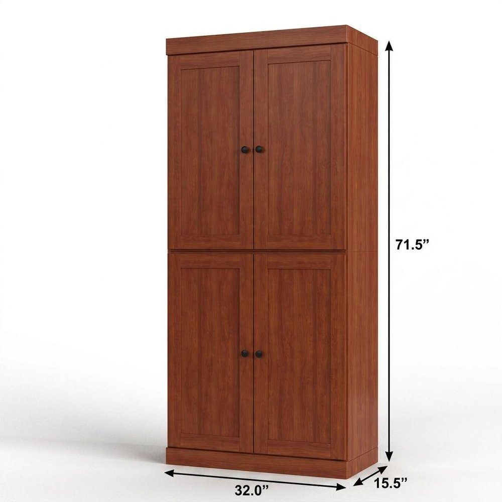 32" Coffee Solid Wood Four Door Linen Cabinet HomeRoots