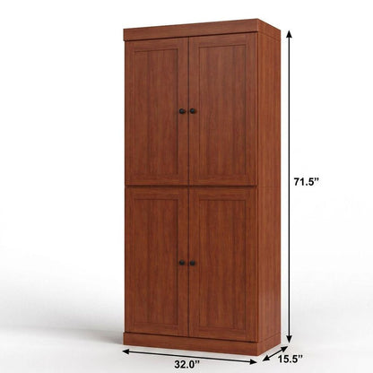 32" Coffee Solid Wood Four Door Linen Cabinet