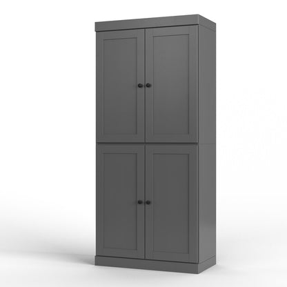 32" Gray Solid Wood Four Door Linen Cabinet HomeRoots