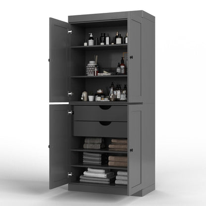 32" Gray Solid Wood Four Door Linen Cabinet HomeRoots