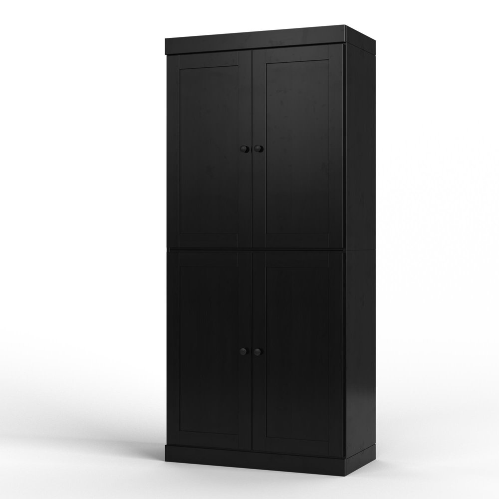 32" Black Solid Wood Four Door Linen Cabinet — view 1
