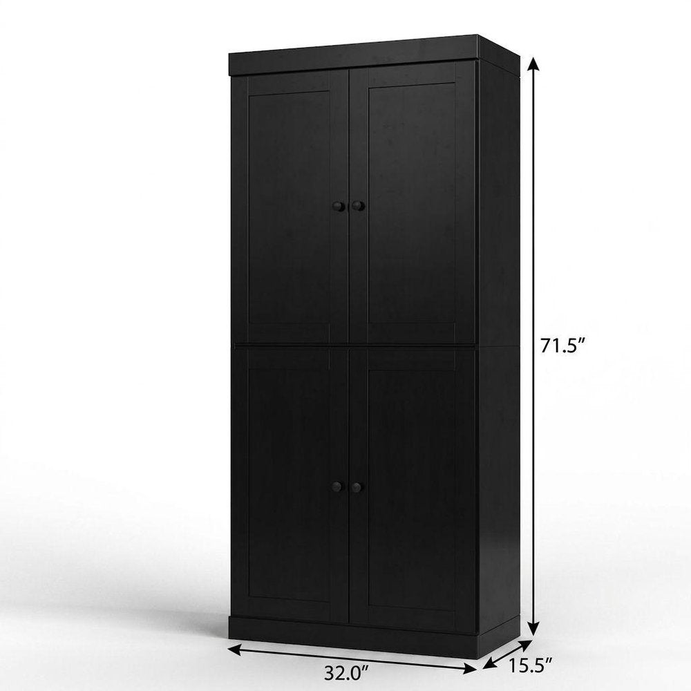 32" Black Solid Wood Four Door Linen Cabinet HomeRoots