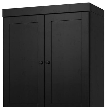 32" Black Solid Wood Four Door Linen Cabinet HomeRoots