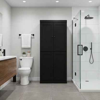 32" Black Solid Wood Four Door Linen Cabinet