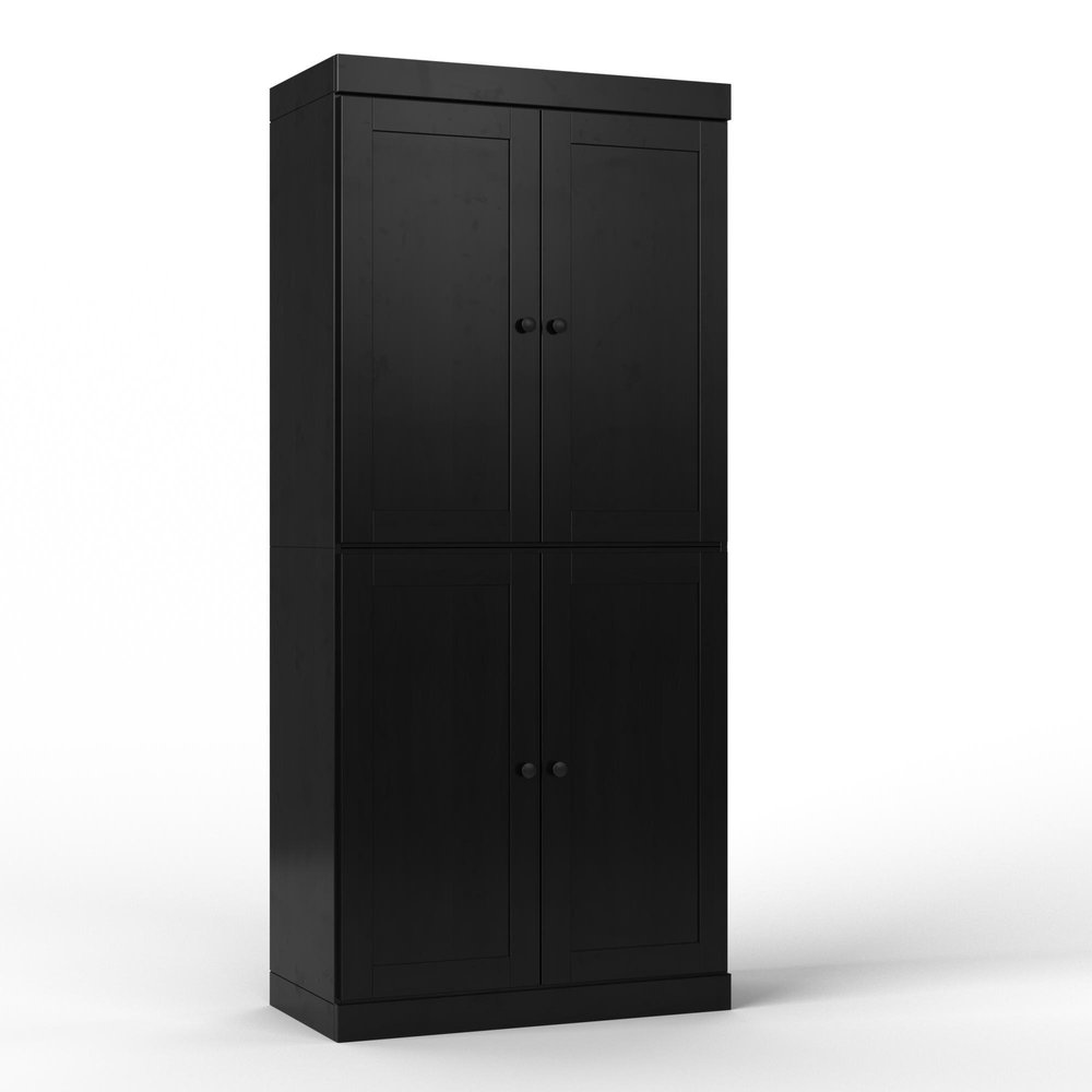 32" Black Solid Wood Four Door Linen Cabinet — view 5