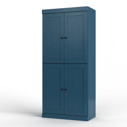 32" Teal Blue Solid Wood Four Door Linen Cabinet