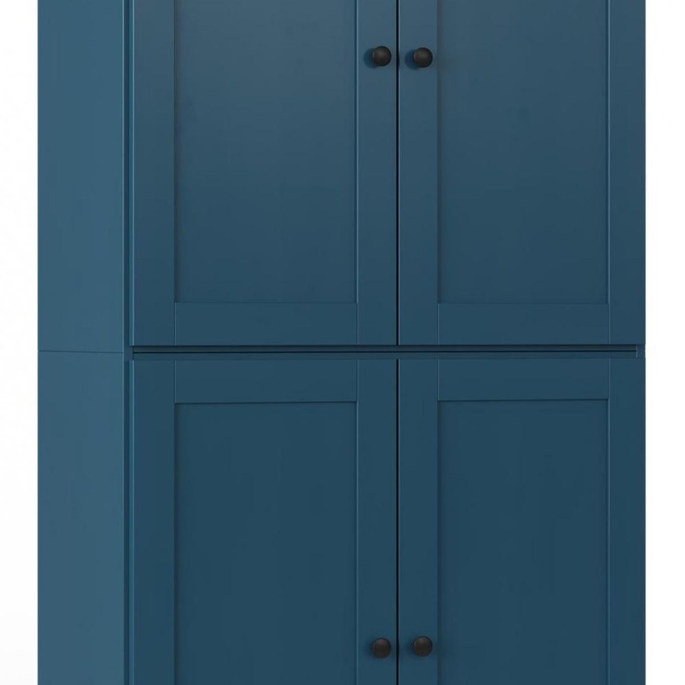 32" Teal Blue Solid Wood Four Door Linen Cabinet