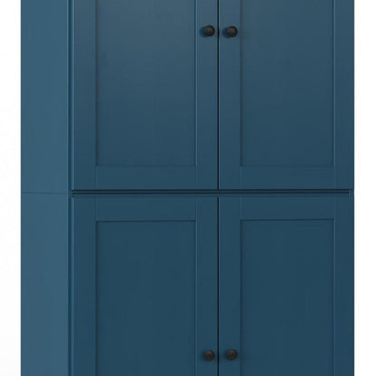 32" Teal Blue Solid Wood Four Door Linen Cabinet