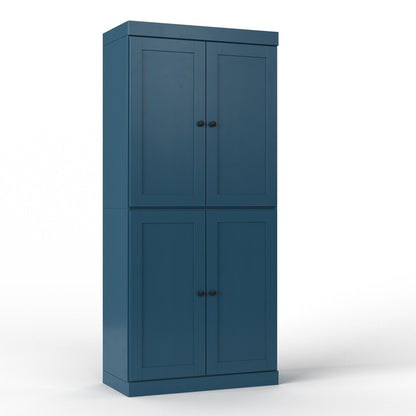 32" Teal Blue Solid Wood Four Door Linen Cabinet