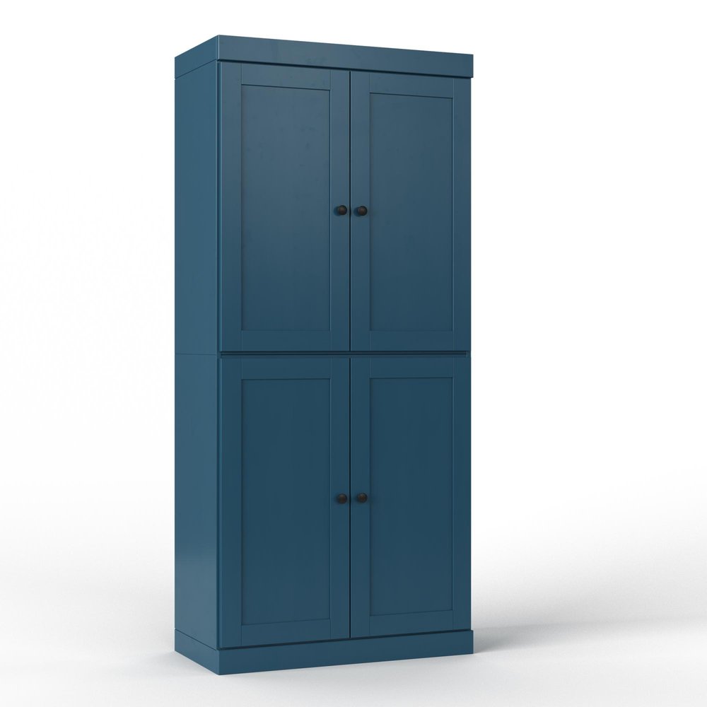 32" Teal Blue Solid Wood Four Door Linen Cabinet HomeRoots
