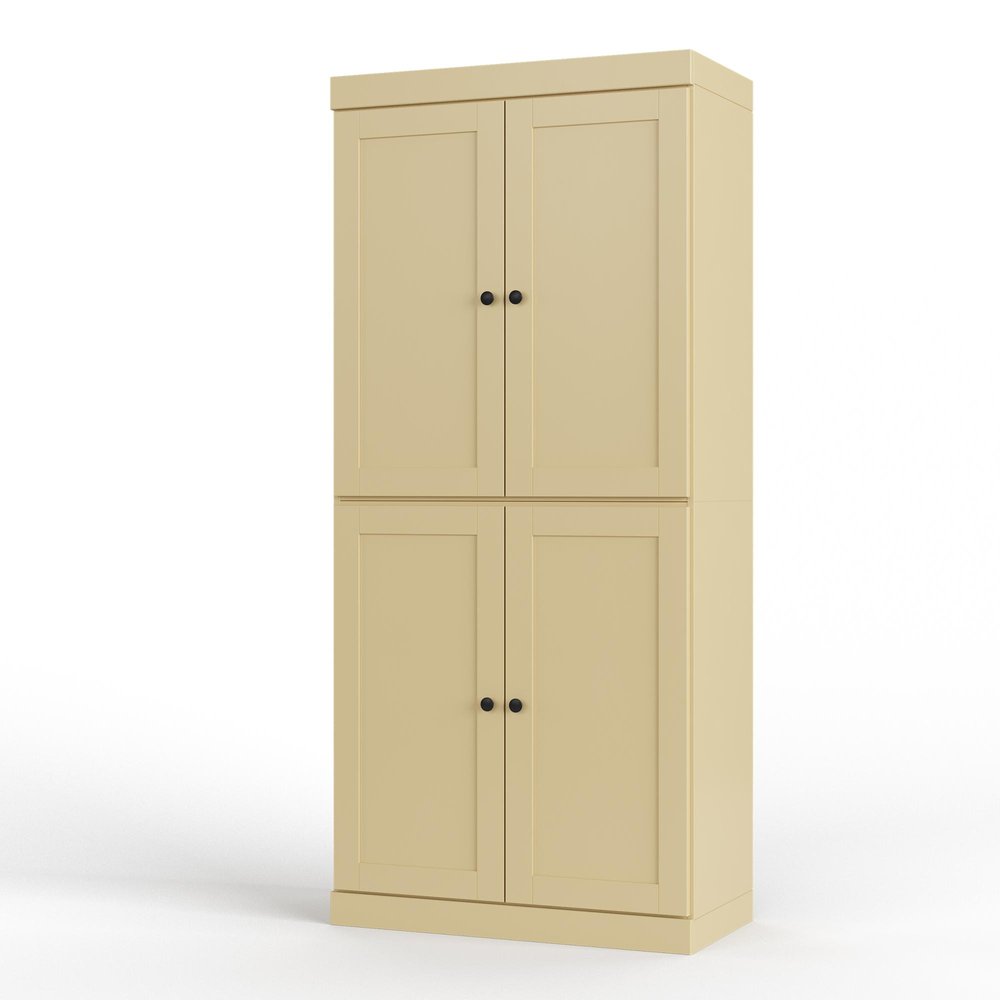 32" Yellow Solid Wood Four Door Linen Cabinet HomeRoots
