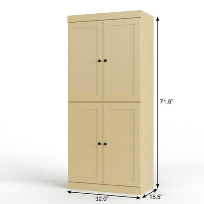32" Yellow Solid Wood Four Door Linen Cabinet