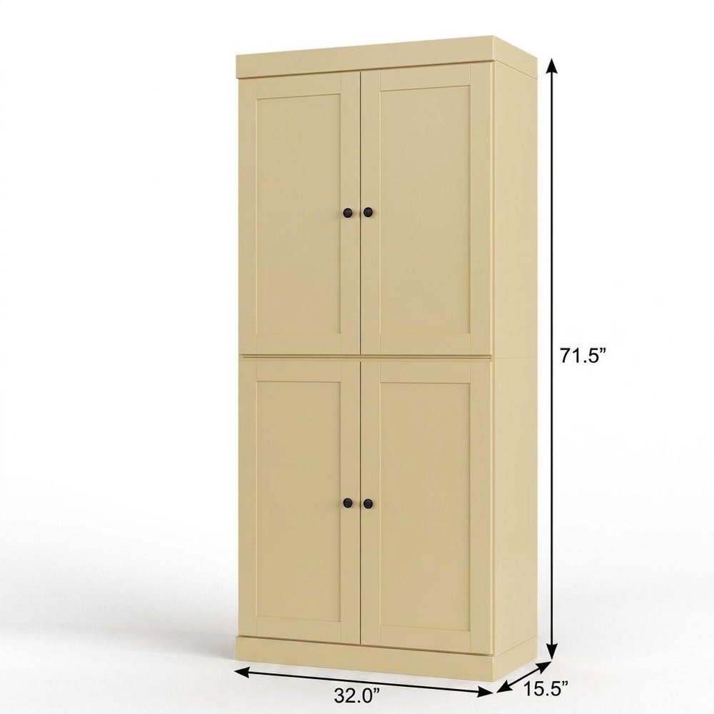 32" Yellow Solid Wood Four Door Linen Cabinet — view 5