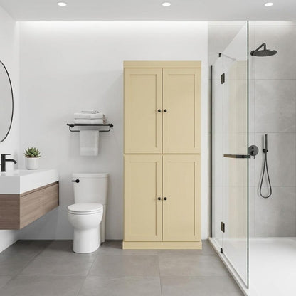 32" Yellow Solid Wood Four Door Linen Cabinet