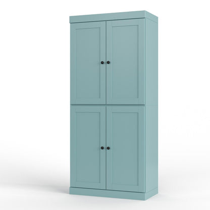 32" Aqua Solid Wood Four Door Linen Cabinet HomeRoots
