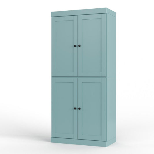 32" Aqua Solid Wood Four Door Linen Cabinet