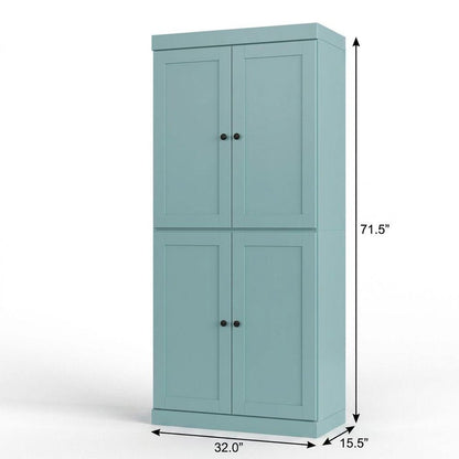 32" Aqua Solid Wood Four Door Linen Cabinet