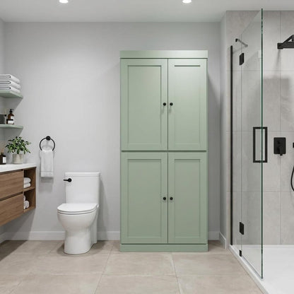 32" Sage Solid Wood Four Door Linen Cabinet