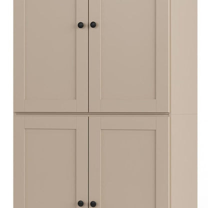 32" Beige Solid Wood Four Door Linen Cabinet