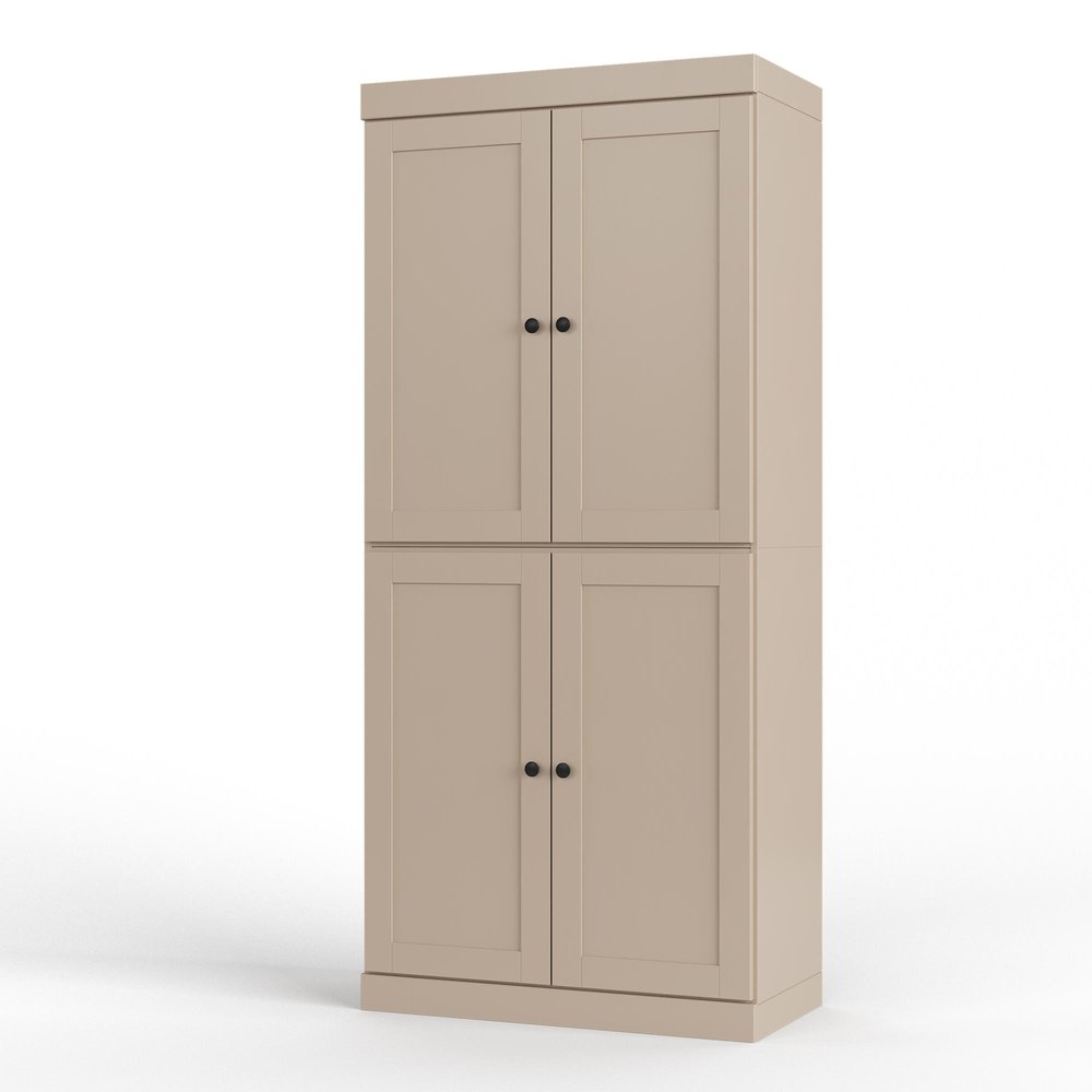 32" Beige Solid Wood Four Door Linen Cabinet — view 1