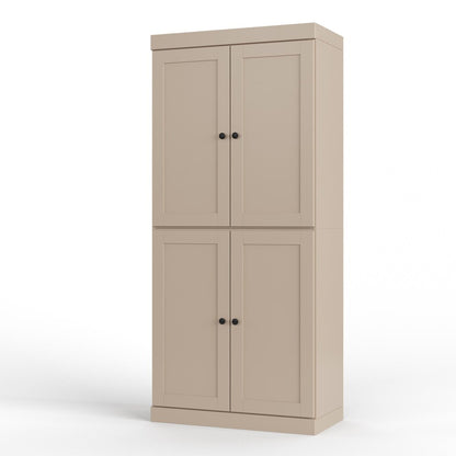 32" Beige Solid Wood Four Door Linen Cabinet