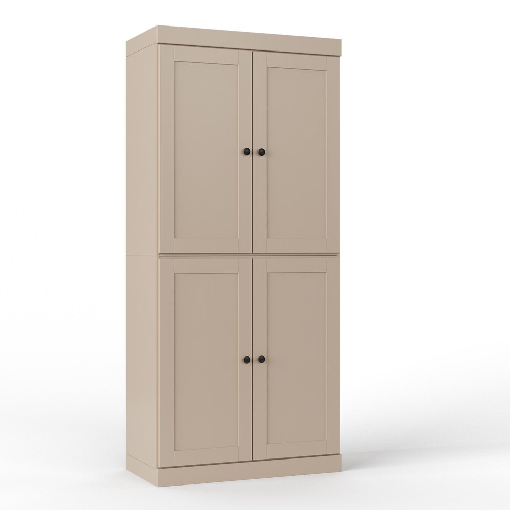 32" Beige Solid Wood Four Door Linen Cabinet HomeRoots