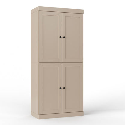 32" Beige Solid Wood Four Door Linen Cabinet