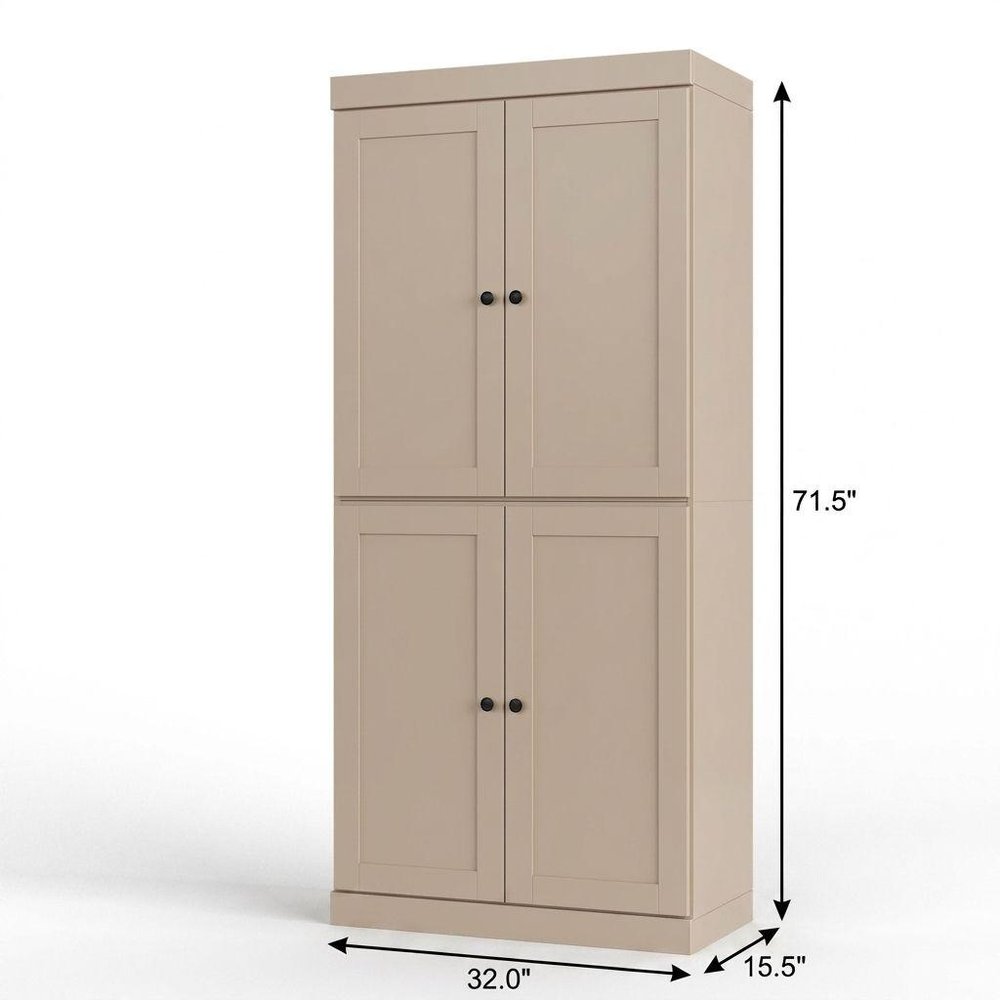 32" Beige Solid Wood Four Door Linen Cabinet HomeRoots