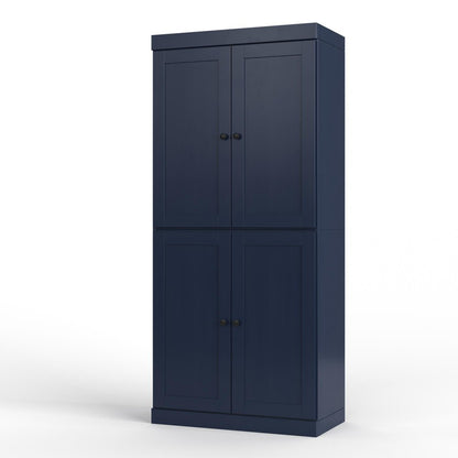 32" Navy Blue Solid Wood Four Door Linen Cabinet HomeRoots