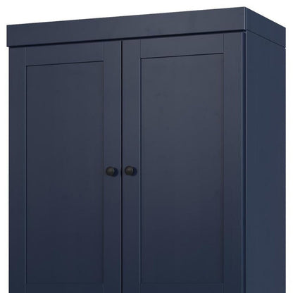 32" Navy Blue Solid Wood Four Door Linen Cabinet HomeRoots