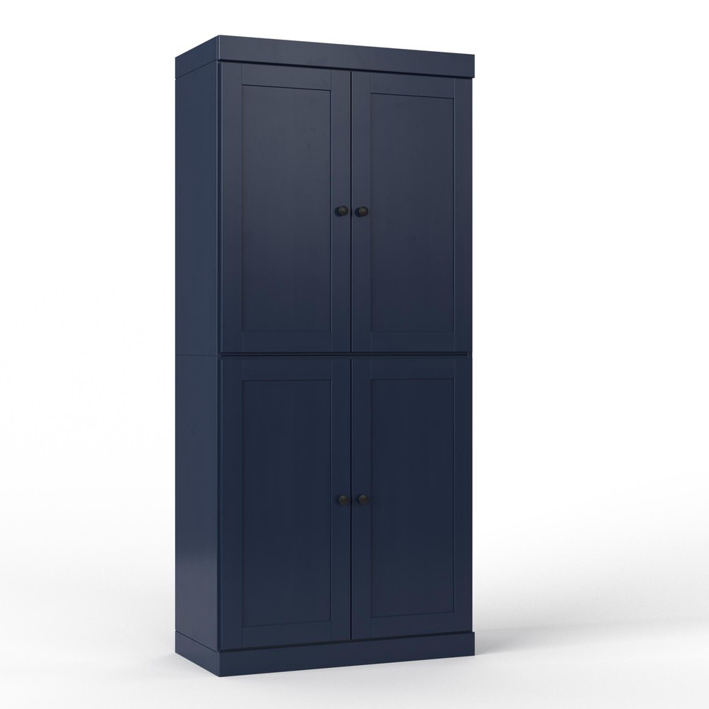 32" Navy Blue Solid Wood Four Door Linen Cabinet — view 3