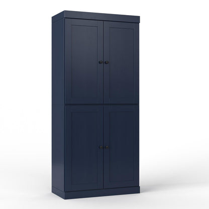 32" Navy Blue Solid Wood Four Door Linen Cabinet HomeRoots