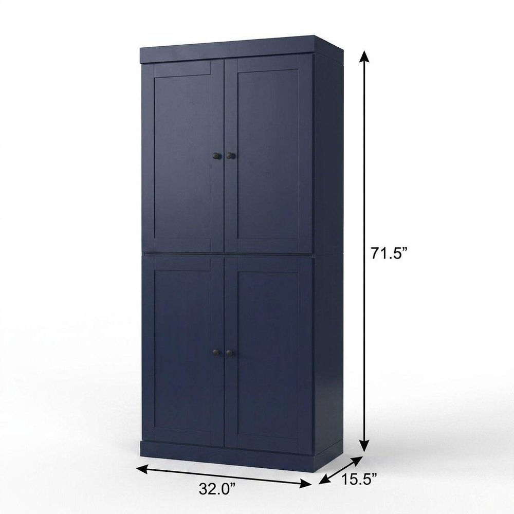 32" Navy Blue Solid Wood Four Door Linen Cabinet HomeRoots