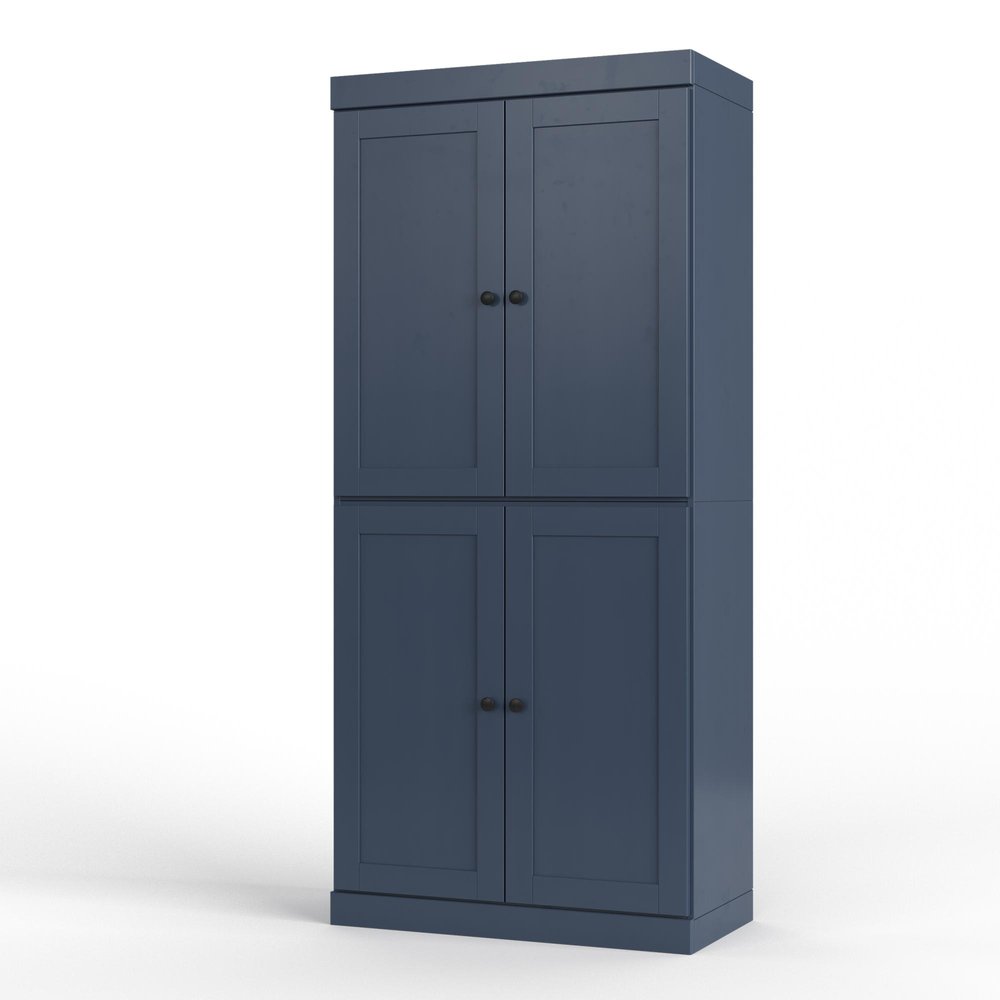32" French Blue Solid Wood Four Door Linen Cabinet — view 1