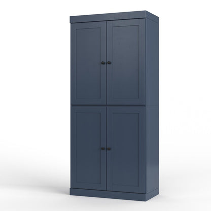 32" French Blue Solid Wood Four Door Linen Cabinet HomeRoots