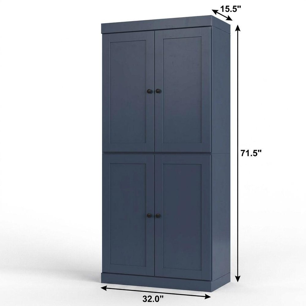 32" French Blue Solid Wood Four Door Linen Cabinet HomeRoots