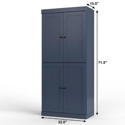 32" French Blue Solid Wood Four Door Linen Cabinet HomeRoots
