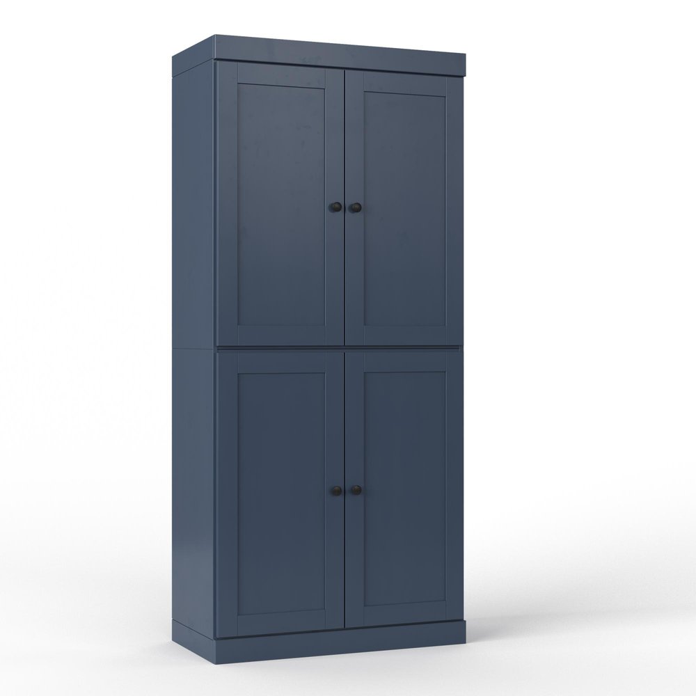 32" French Blue Solid Wood Four Door Linen Cabinet — view 5