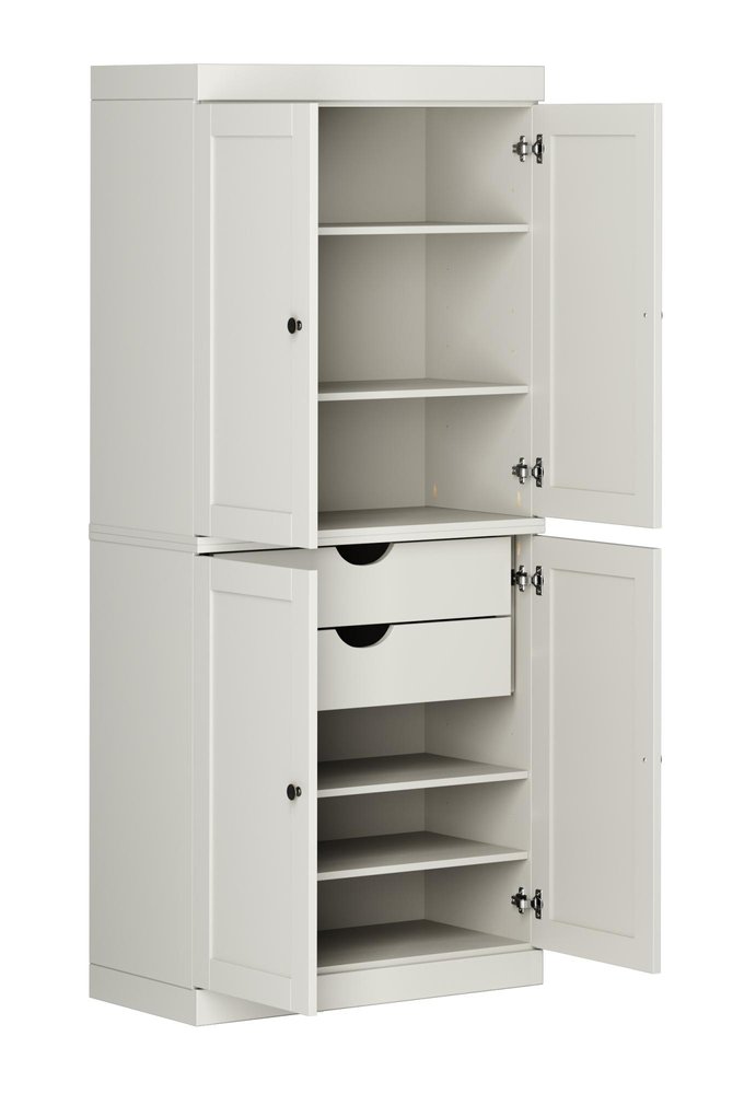 32" Off White Solid Wood Four Door Linen Cabinet