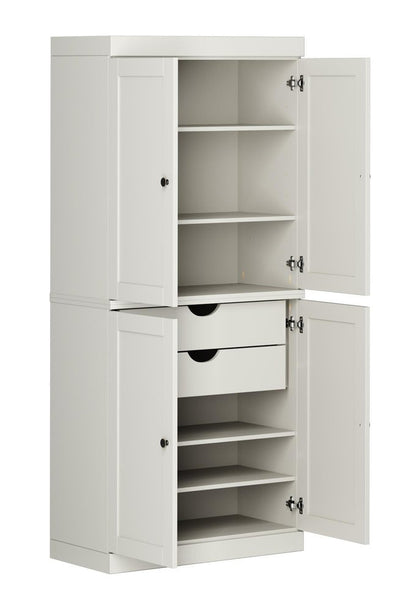 32" Off White Solid Wood Four Door Linen Cabinet