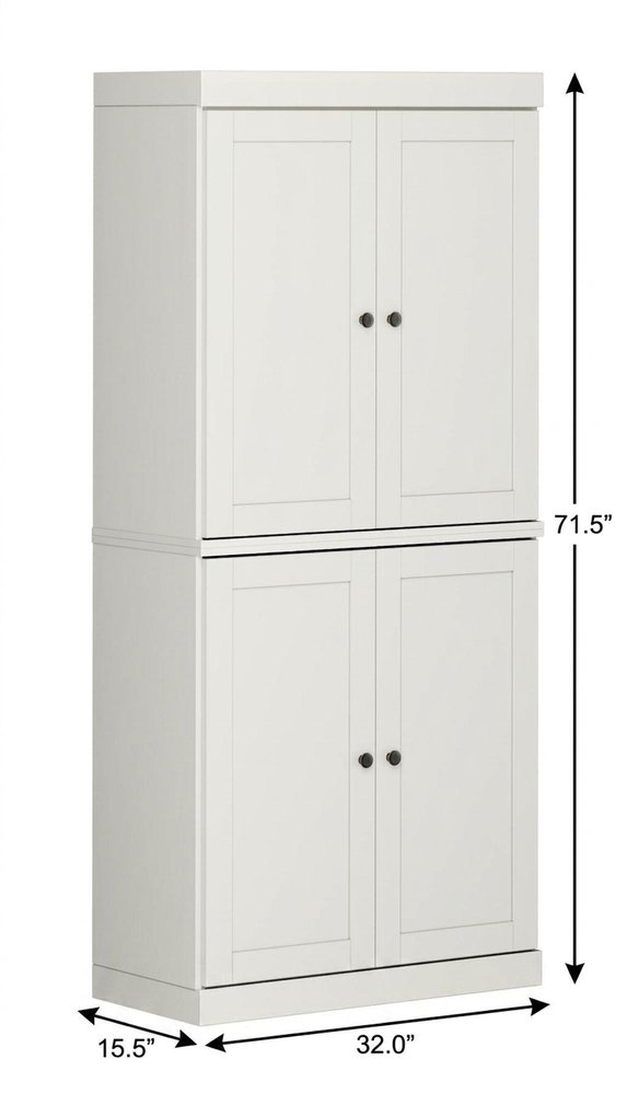 32" Off White Solid Wood Four Door Linen Cabinet — view 4