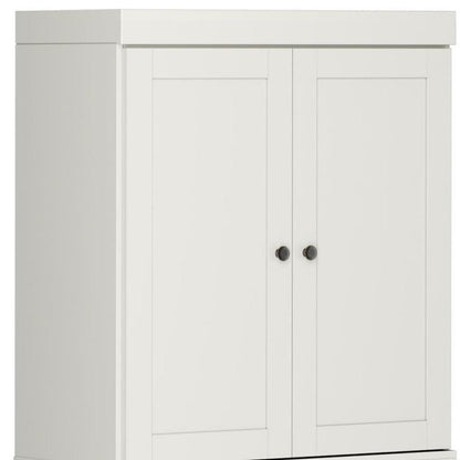 32" Off White Solid Wood Four Door Linen Cabinet