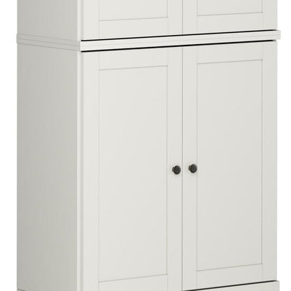32" Off White Solid Wood Four Door Linen Cabinet