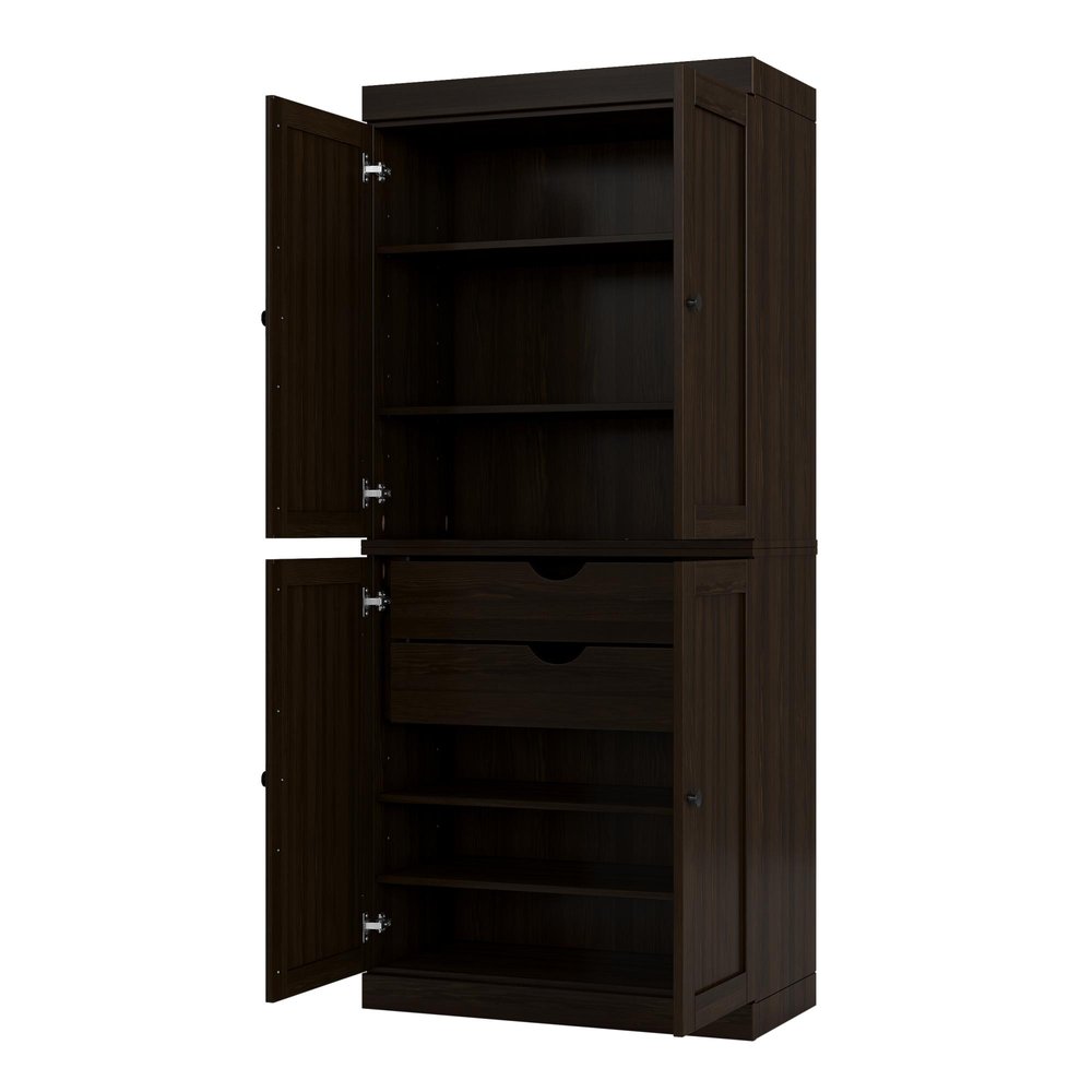 32" Espresso Solid Wood Four Door Linen Cabinet HomeRoots