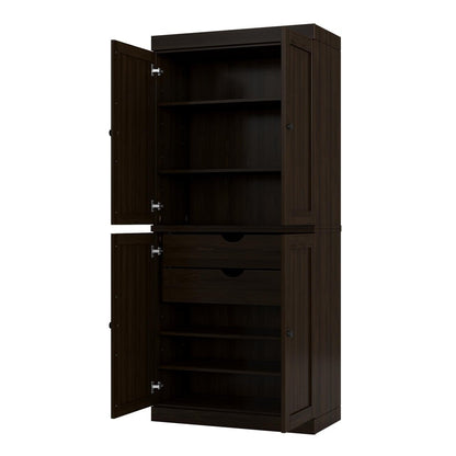32" Espresso Solid Wood Four Door Linen Cabinet HomeRoots