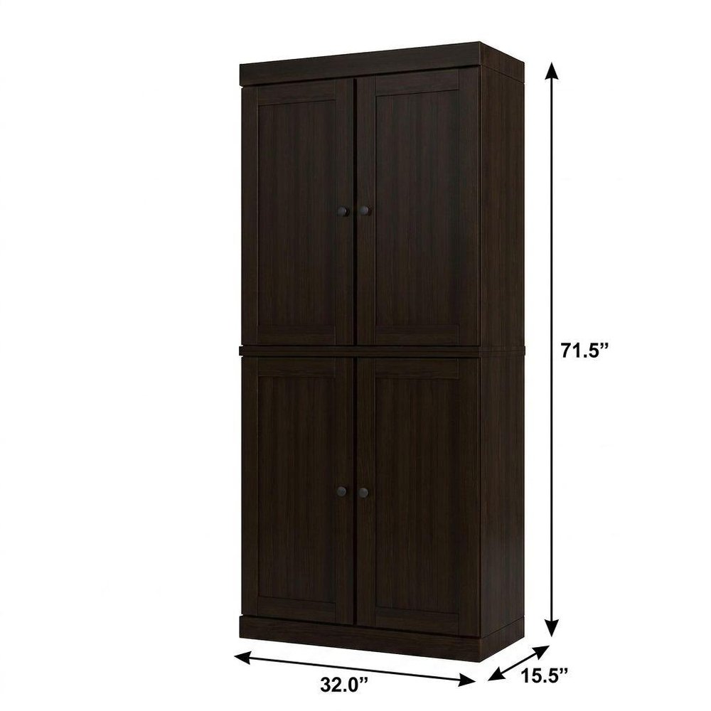 32" Espresso Solid Wood Four Door Linen Cabinet — view 4