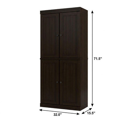 32" Espresso Solid Wood Four Door Linen Cabinet HomeRoots