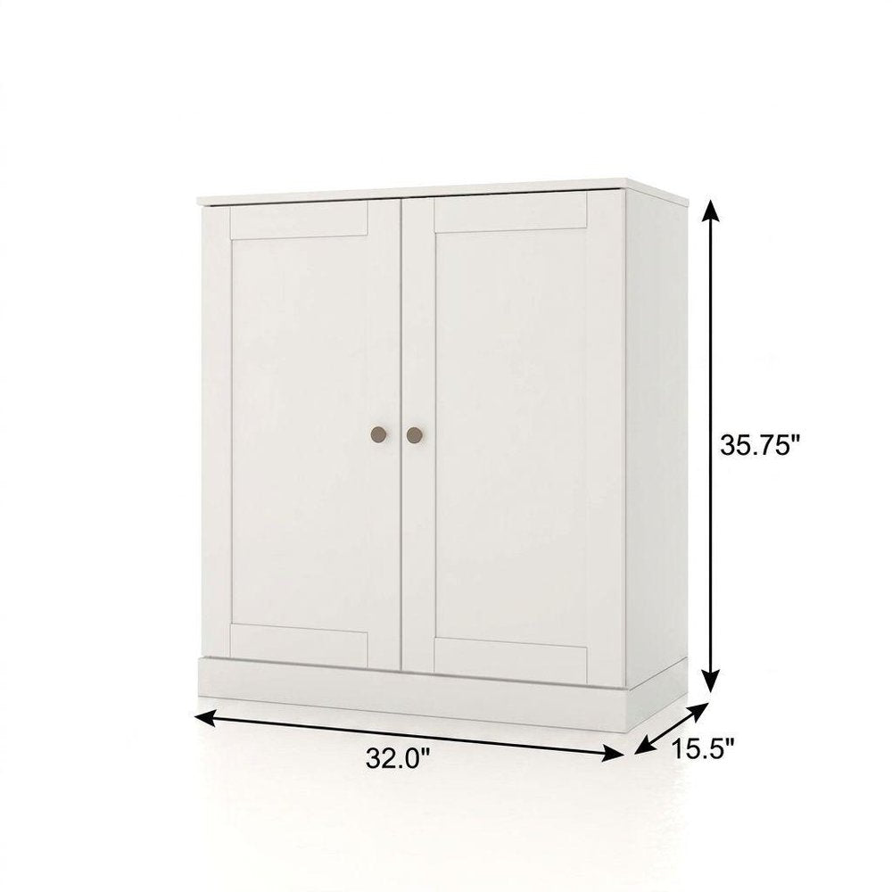 32" White Solid Wood Double Door Linen Cabinet