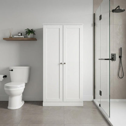 32" White Solid Wood Double Door Linen Cabinet HomeRoots