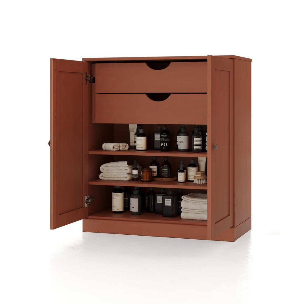 32" Coffee Solid Wood Double Door Linen Cabinet